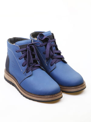 Шкіряні сині зимові черевики зі шнурівкою | 6735671