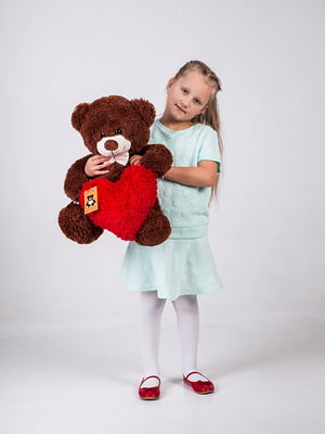 Плюшевий ведмедик із сердечком "Джеймс" (65 см) - шоколадний | 6735761