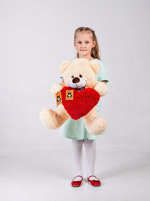 Плюшевий ведмедик із сердечком "Джеймс" (65 см) - персиковий | 6735762