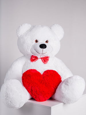 Ведмедик із сердечком "Джон" (110 см) - білий | 6735807