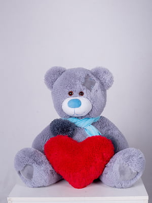 Ведмедик з латками плюшевий із сердечком "Эндрю" (80 см) - Сірий | 6735811