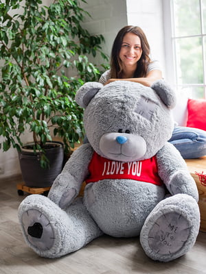 Ведмедик з латками плюшевий в футболці "Me To You (160 см) - Сірий | 6735815