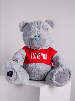 Ведмедик з латками плюшевий в футболці "Me To You (100 см) — сірий | 6735817