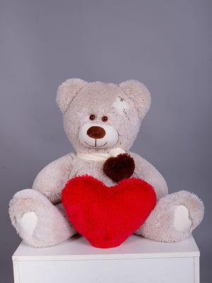 Ведмедик з латками плюшевий із серцем "Эндрю" (80 см) - Марципан | 6735883
