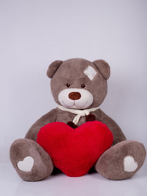 Ведмедик з латками плюшевий із серцем "Дональд" (2 метра) - капучіно | 6735886