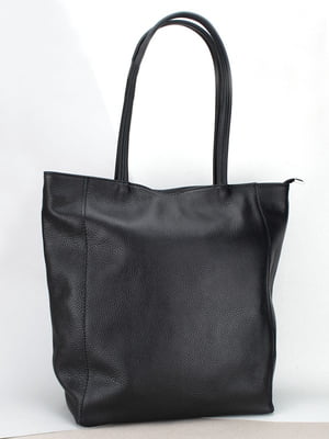 Чорна шкіряна сумка-шопер із двома ручками | 6735728