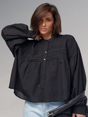 Бавовняна блузка на ґудзиках розширеного фасону | 6735988