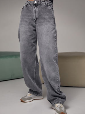 Сірі широкі джинси palazzo з потертостями | 6736022