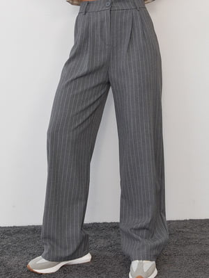Широкі сірі штани в смужку із костюмної тканини | 6736055
