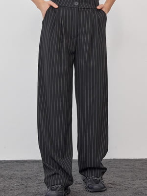 Широкие черные брюки в полоску из костюмной ткани | 6736086