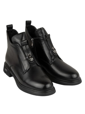 Чорні шкіряні черевики на блискавці з фурнітурою срібного кольору | 6736122