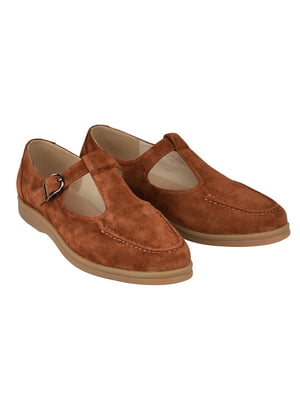 Замшеві туфлі коричневого кольору із застібкою-ремінцем | 6736132