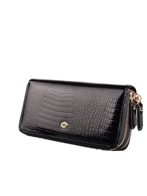 Шкіряний чорний гаманець-клатч на дві блискавки | 6736806