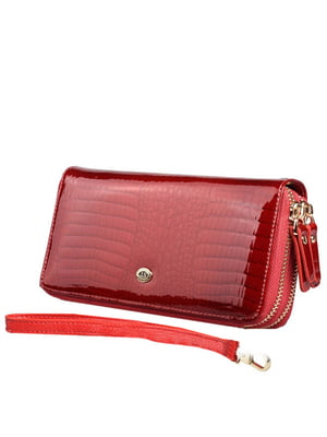 Шкіряний червоний гаманець-клатч на дві блискавки | 6736807