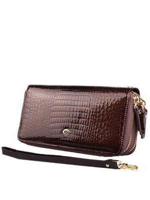 Шкіряний коричневий гаманець-клатч на дві блискавки | 6736809