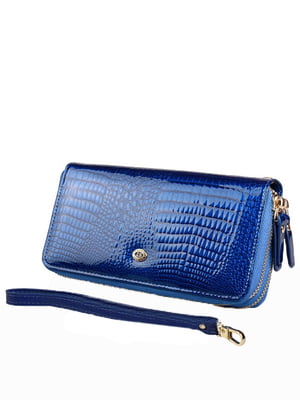 Шкіряний синій гаманець-клатч на дві блискавки | 6736810