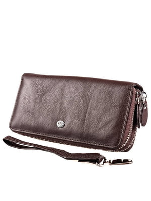 Шкіряний коричневий гаманець-клатч на дві блискавки | 6736812