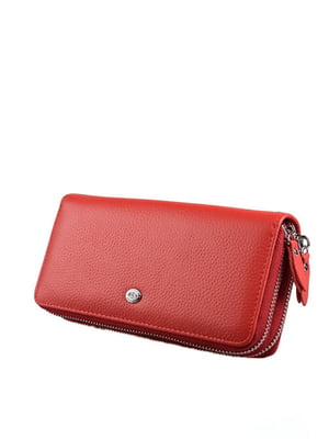 Шкіряний червоний гаманець-клатч на дві блискавки | 6736813