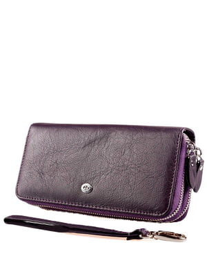 Кожаный фиолетовый кошелек-клатч на две молнии | 6736817