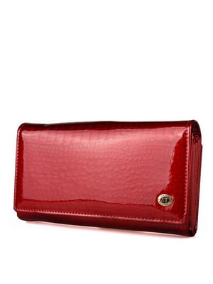 Шкіряний лаковий червоний гаманець з візитницею | 6736849