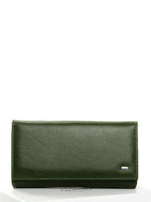 Шкіряний зелений гаманець на магнітах із візитницею | 6736965
