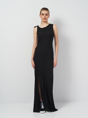 Длинное черно платье из вискозы без рукавов | 6632600