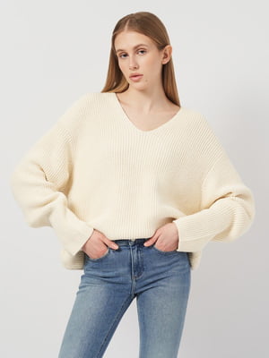Пуловер оверсайз з V-подібним вирізом та широкими рукавами-реглан | 6684906