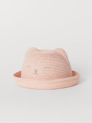 Солом'яний рожевий капелюх з вишивкою та вушками | 6685018