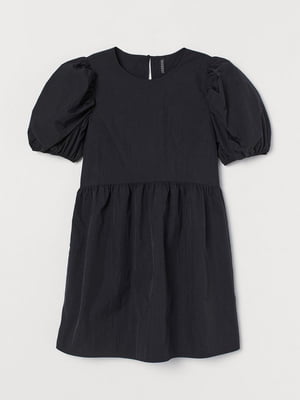 Платье черное с короткими просторными рукавами-буфами | 6685069