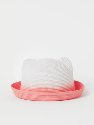 Шляпа бело-розовая из плетеной бумажной соломки с ушками | 6685155
