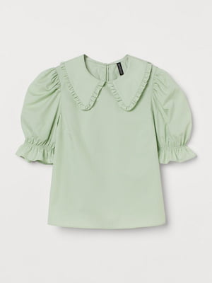 Блуза м'ятного кольору з бавовняної тканини | 6685169