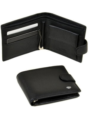 Чорний шкіряний гаманець із затискачем для купюр | 6741083