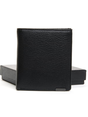 Чорний шкіряний гаманець на магніті | 6741197