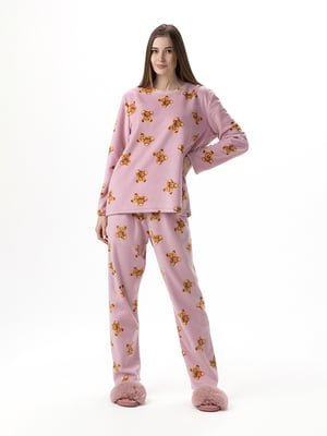 Рожева піжама в принт: джемпер і штани | 6742003