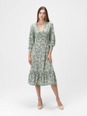 Сукня оливкового кольору з квітковим  візерунком  | 6744234