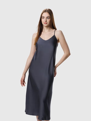 Сукня графітового кольору в білизняному стилі | 6744272