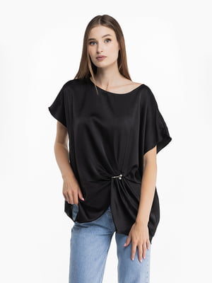 Вільна чорна блуза з декором | 6746529