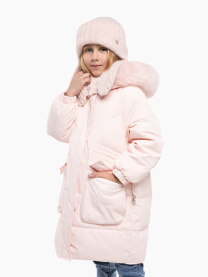 Рожева подовжена куртка з капюшоном і накладними кишенями | 6738130