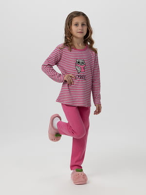 Піжама рожева в принт: джемпер та штани | 6739006