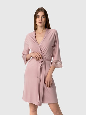 Комплект пудрового кольору: халат та нічна сорочка | 6740174