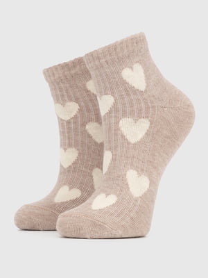 Шкарпетки бежеві з сердечками | 6740302
