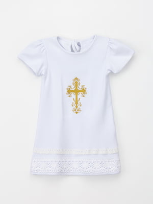 Біла сукня для хрещення з золотистою вишивкою | 6740365