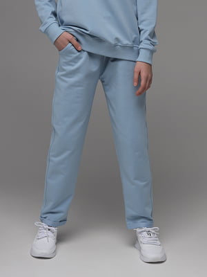 Спортивні штани однотонні прямі для дівчинки блакитні | 6740851