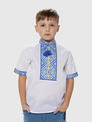 Сорочка-вишиванка біла з орнаментованою синьою вишивкою “Козачок Філіп” | 6743303
