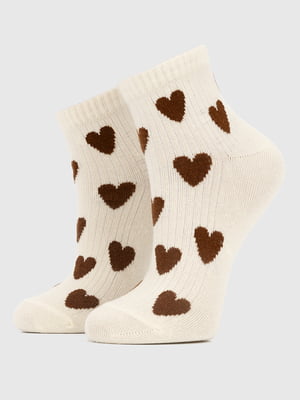 Шкарпетки молочного кольору з сердечками | 6744373