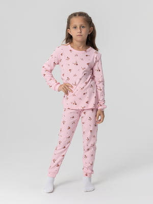 Рожева піжама в принт: лонгслів і штани | 6745268