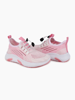 Біло-рожеві текстильні кросівки на шнурівці | 6745323