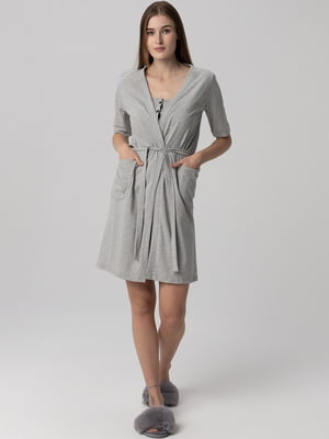 Комплект сірий: нічна рубашка та халат | 6744378