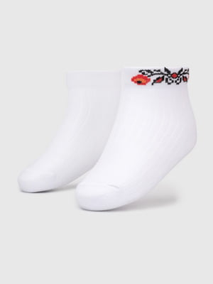 Шкарпетки білі з квітковим візерунком | 6745147