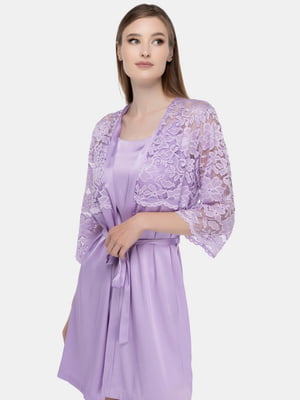 Комплект лілового кольору: нічна сорочка та халат | 6747397